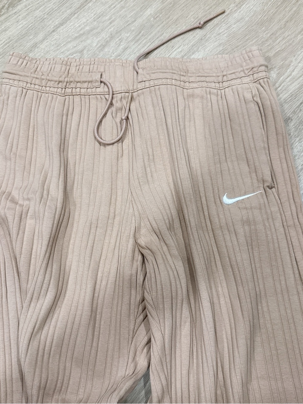 Nike Ribbed Wide-Leg Lounge Pants in Light Taupe - Picture 2 of 3